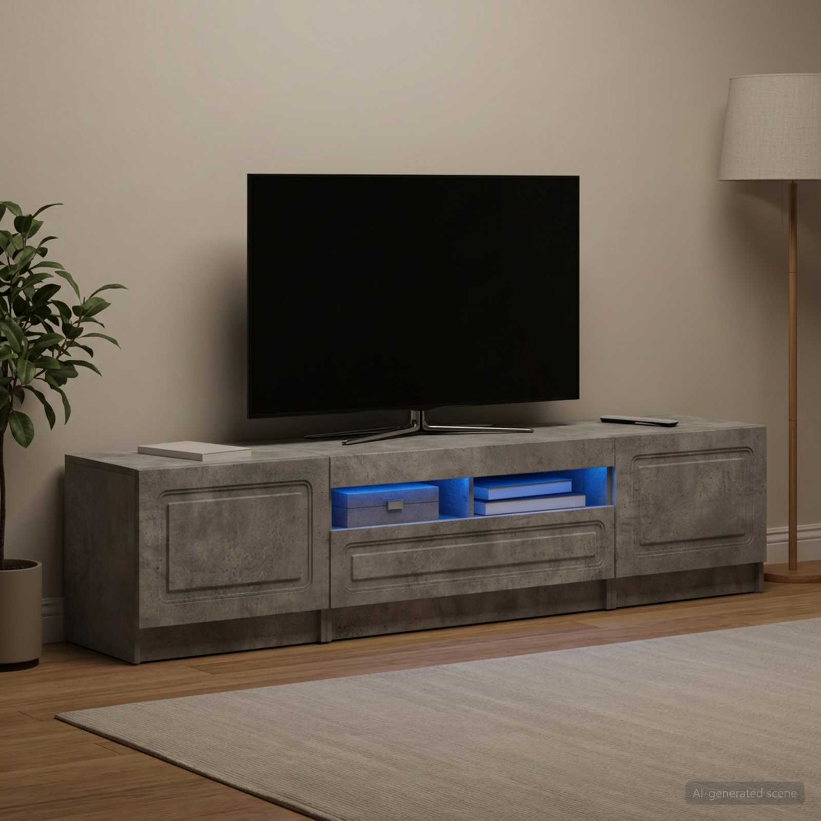 5-delna LED TV omarica Betonsko siva Inženirski les