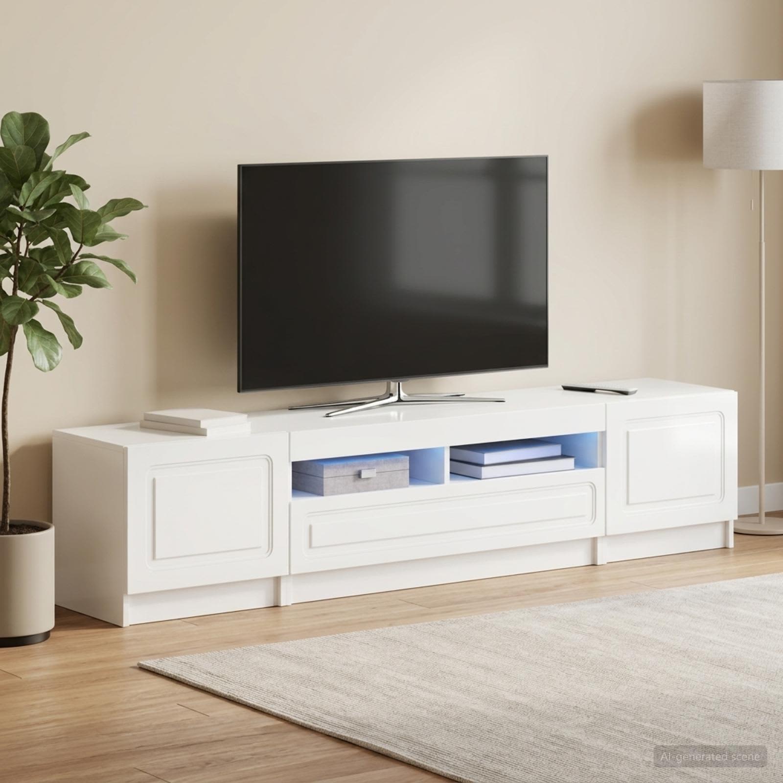 5-delna LED TV omarica Bela visok sijaj Inženirski les