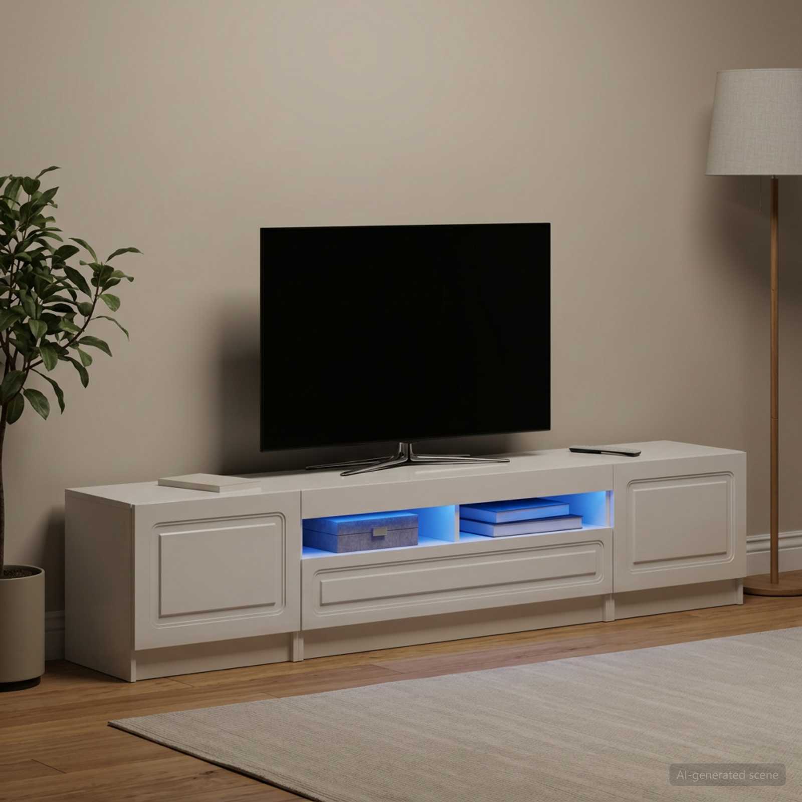 5-delna LED TV omarica Bela visok sijaj Inženirski les - slika 3