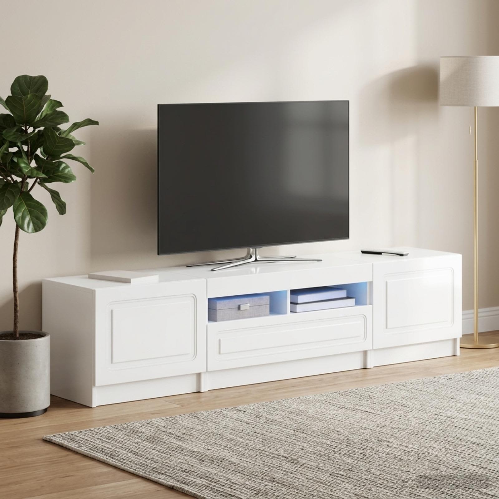5-delna LED TV omarica Bela visok sijaj Inženirski les - slika 3