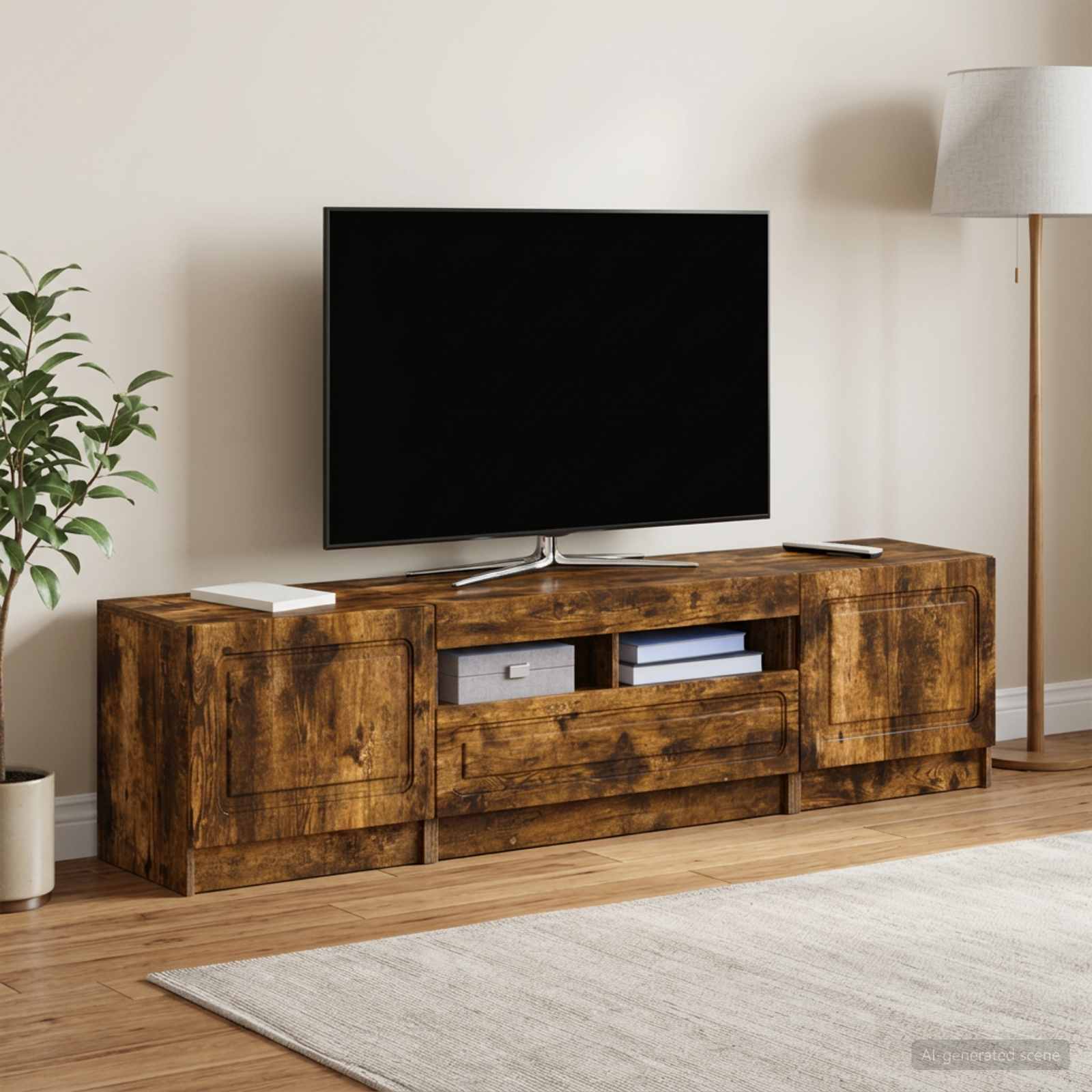 5-osaline LED TV kapp Suitsutatud tamm Tehispuit