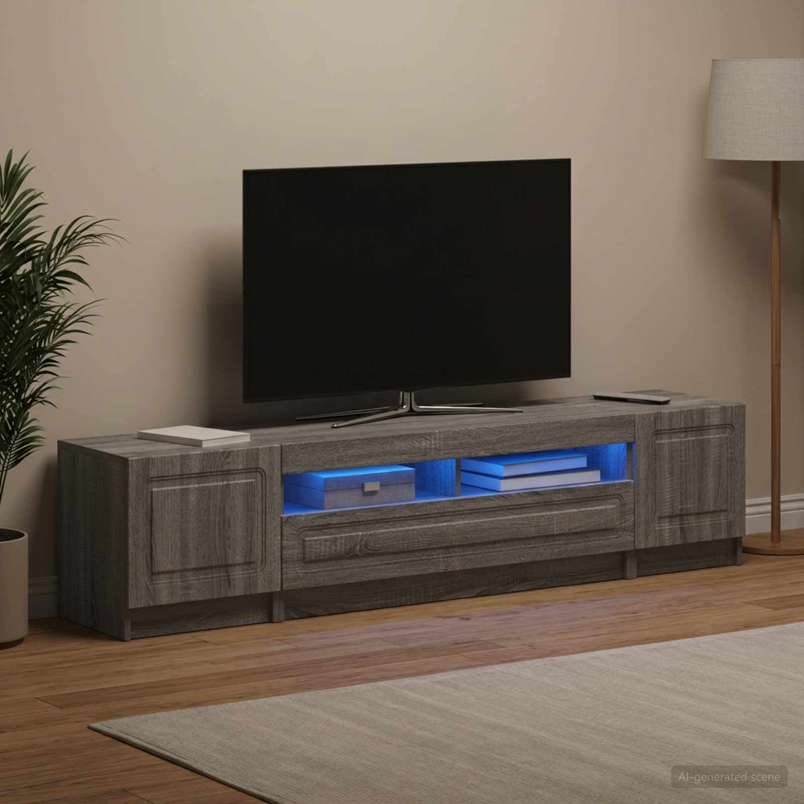 5 osan LED TV-kaappi UTRECHT 3 kpl Harmaa Sonoma Tekninen puu - Image 3