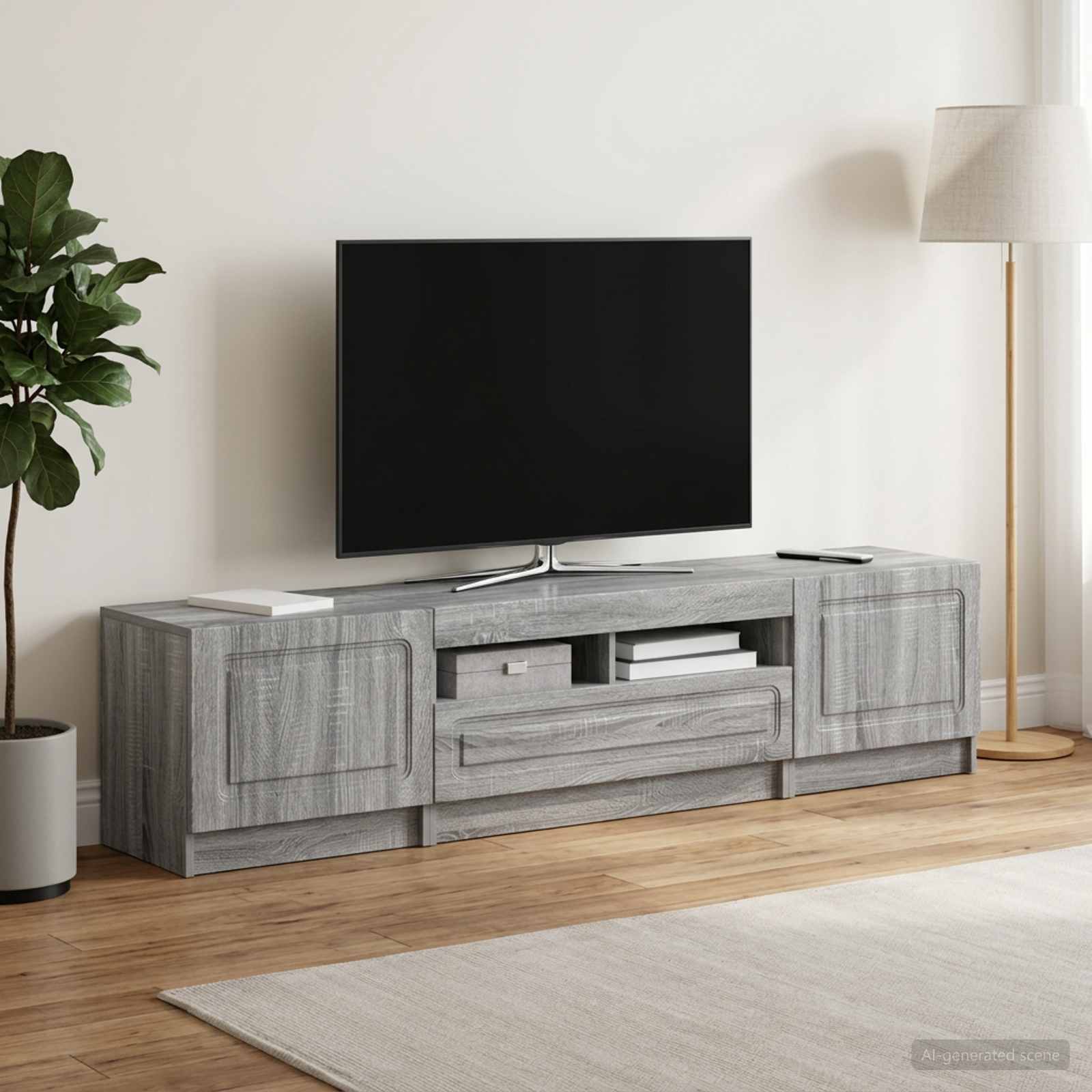 5 osan LED TV-kaappi UTRECHT 3 kpl Harmaa Sonoma Tekninen puu - Image 3