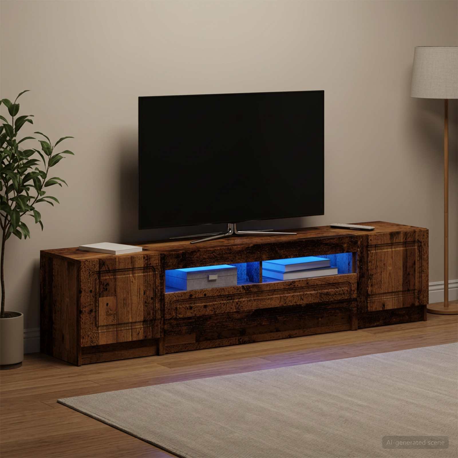 5 osan LED TV-kaappi UTRECHT 3 kpl Vanha puu Tekninen puu
