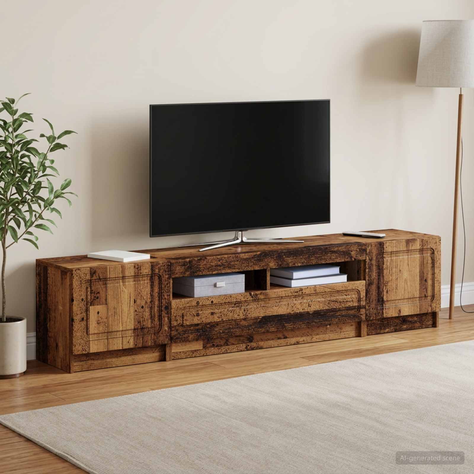 5 osan LED TV-kaappi UTRECHT 3 kpl Vanha puu Tekninen puu - Image 3