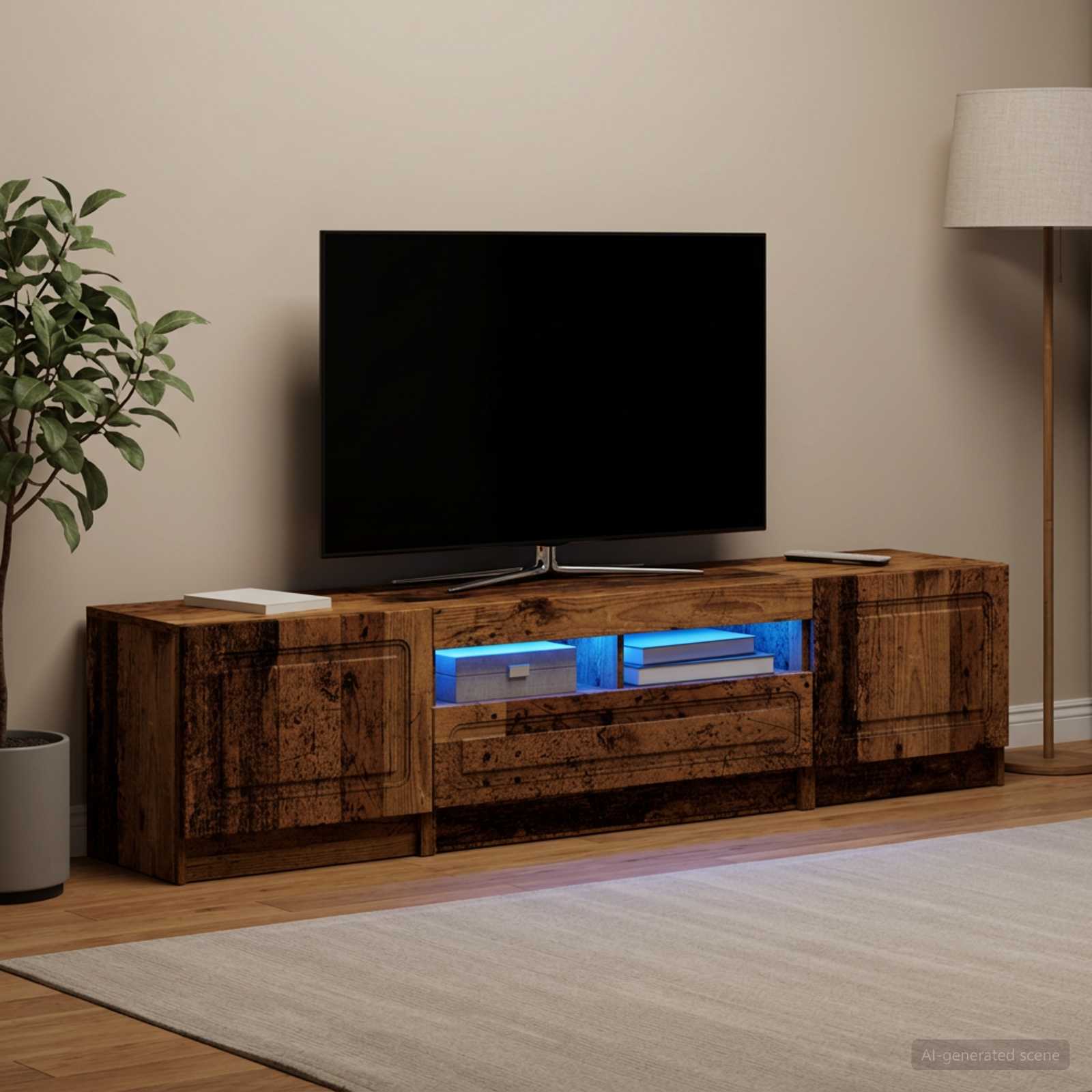 5 osan LED TV-kaappi UTRECHT 3 kpl Vanha puu Tekninen puu - Image 3