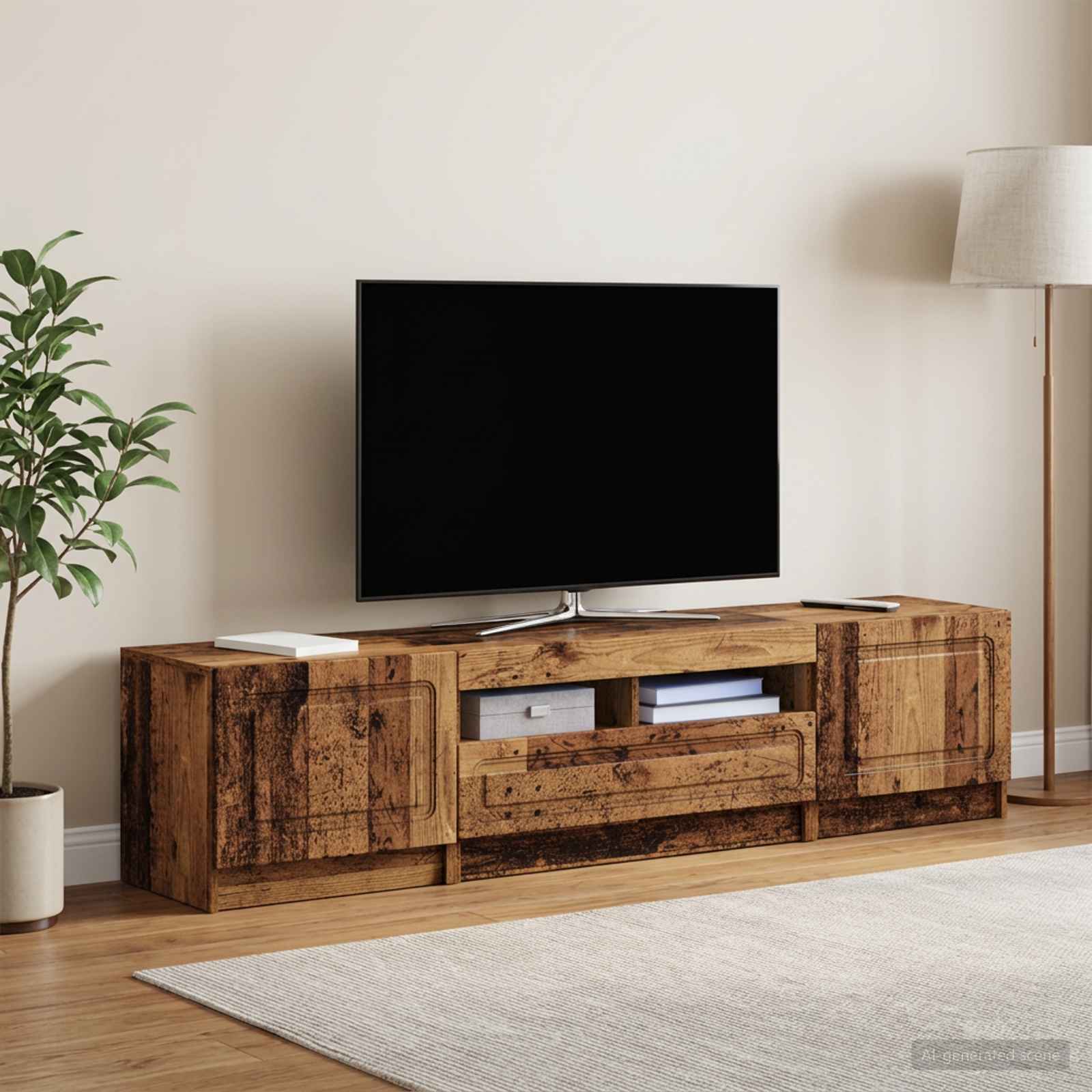 5 osan LED TV-kaappi UTRECHT 3 kpl Vanha puu Tekninen puu