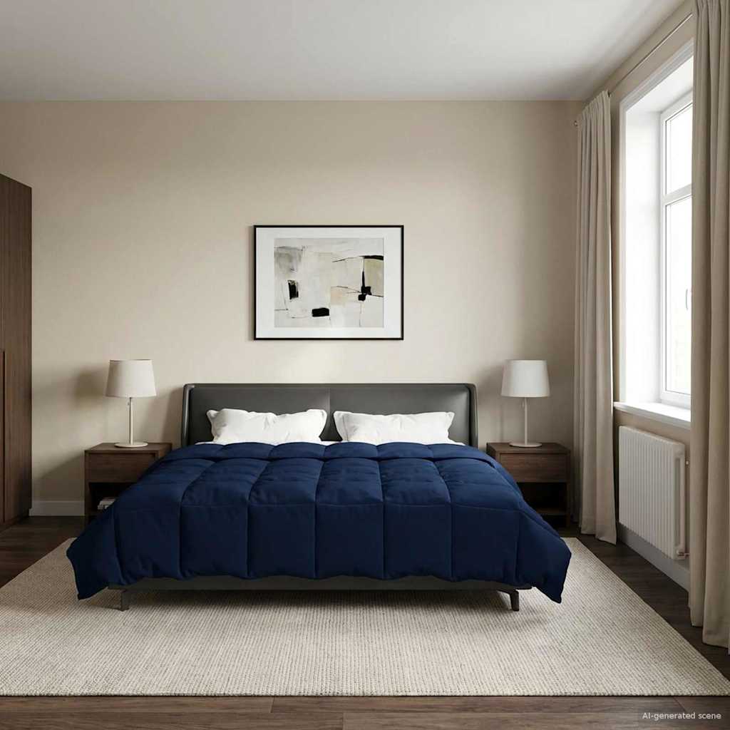 Vol jaar dekbed Gekwilt Donkerblauw 240 x 260 cm Microfiber image 1