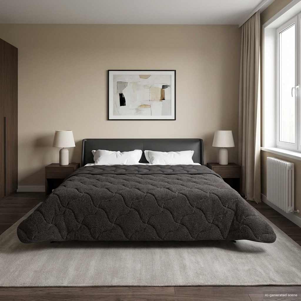 Zomer Dekbed Antraciet 200 x 220 cm Microfiber en Teddy fleece image 1