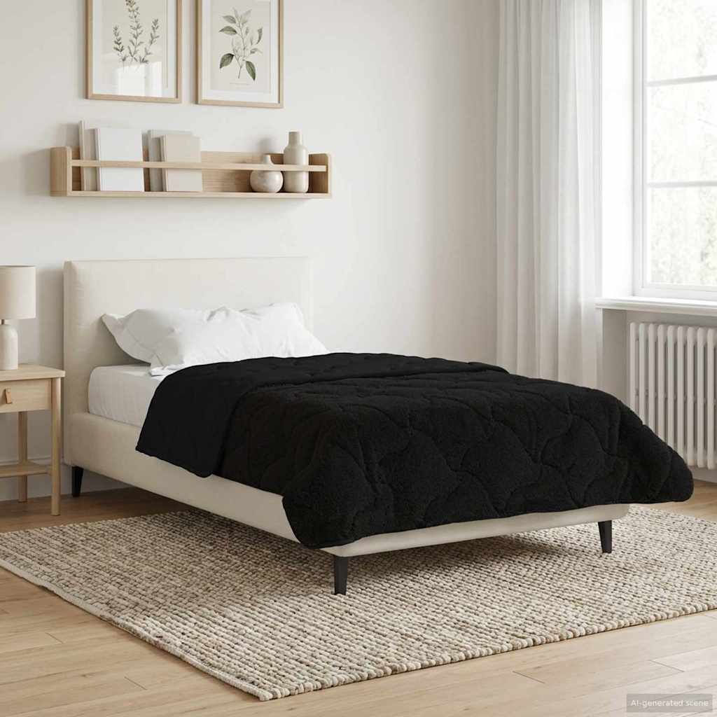 vidaXL Pilotă de vară Negru 155 x 200 cm Microfibră și fleece Teddy