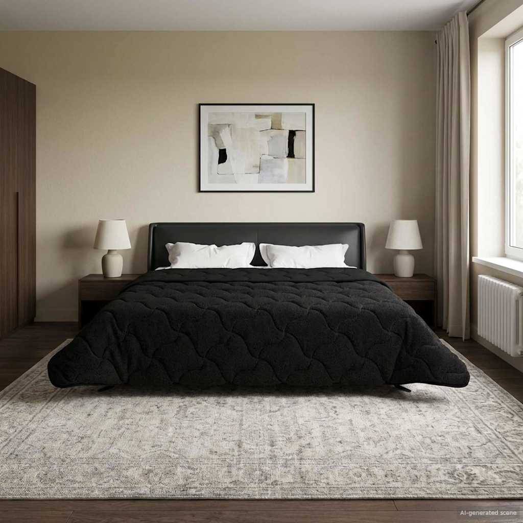 vidaXL Pilotă de vară Negru 200 x 200 cm Microfibră și fleece Teddy