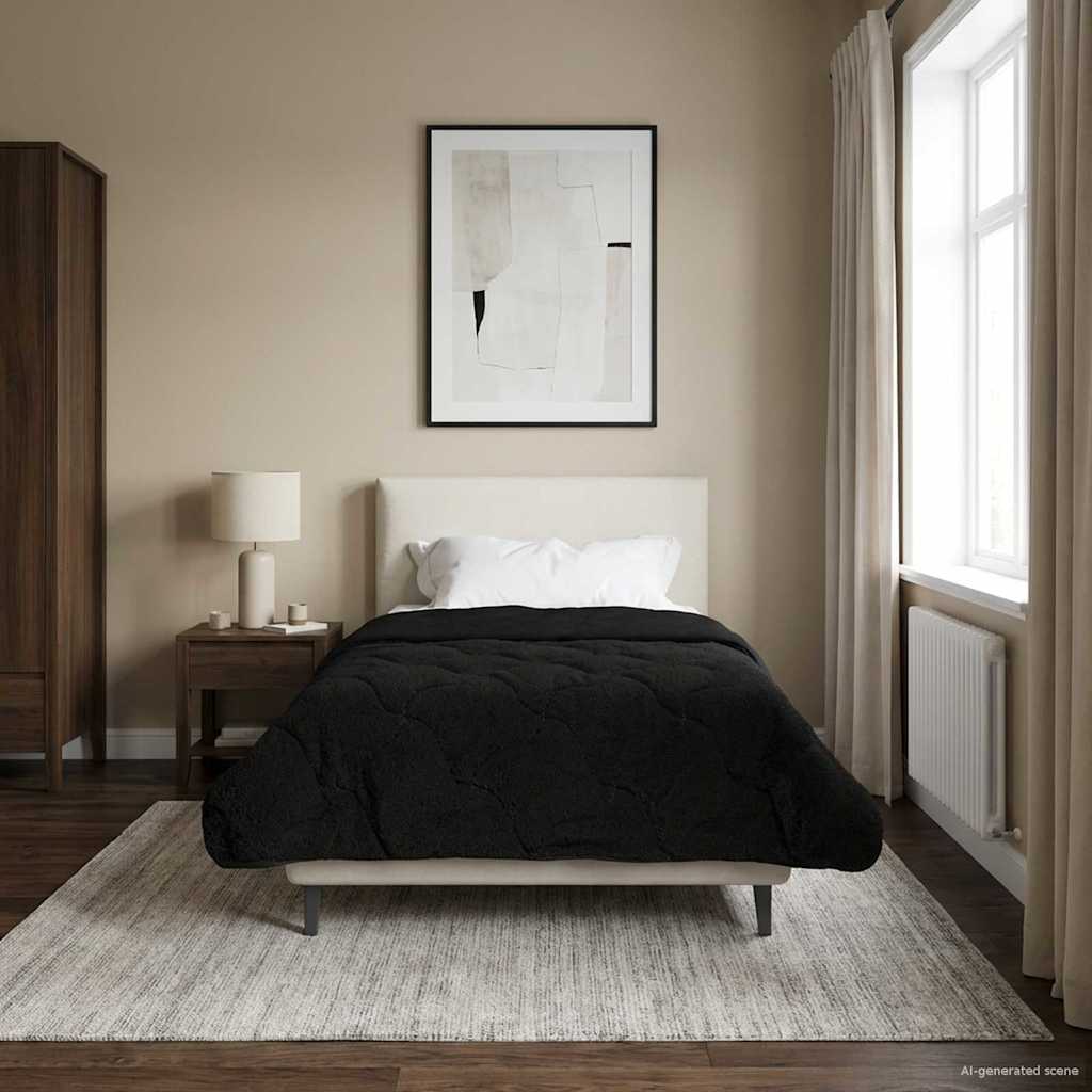 vidaXL Pilotă de vară Negru 140 x 220 cm Microfibră și fleece Teddy