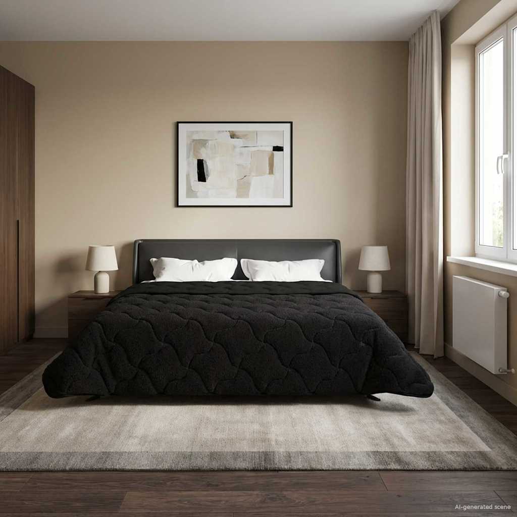 vidaXL Pilotă de vară Negru 220 x 240 cm Microfibră și fleece Teddy