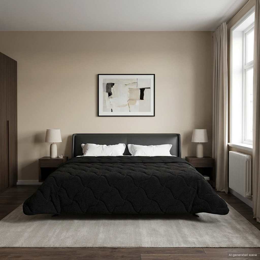 vidaXL Pilotă de vară Negru 220 x 260 cm Microfibră și fleece Teddy