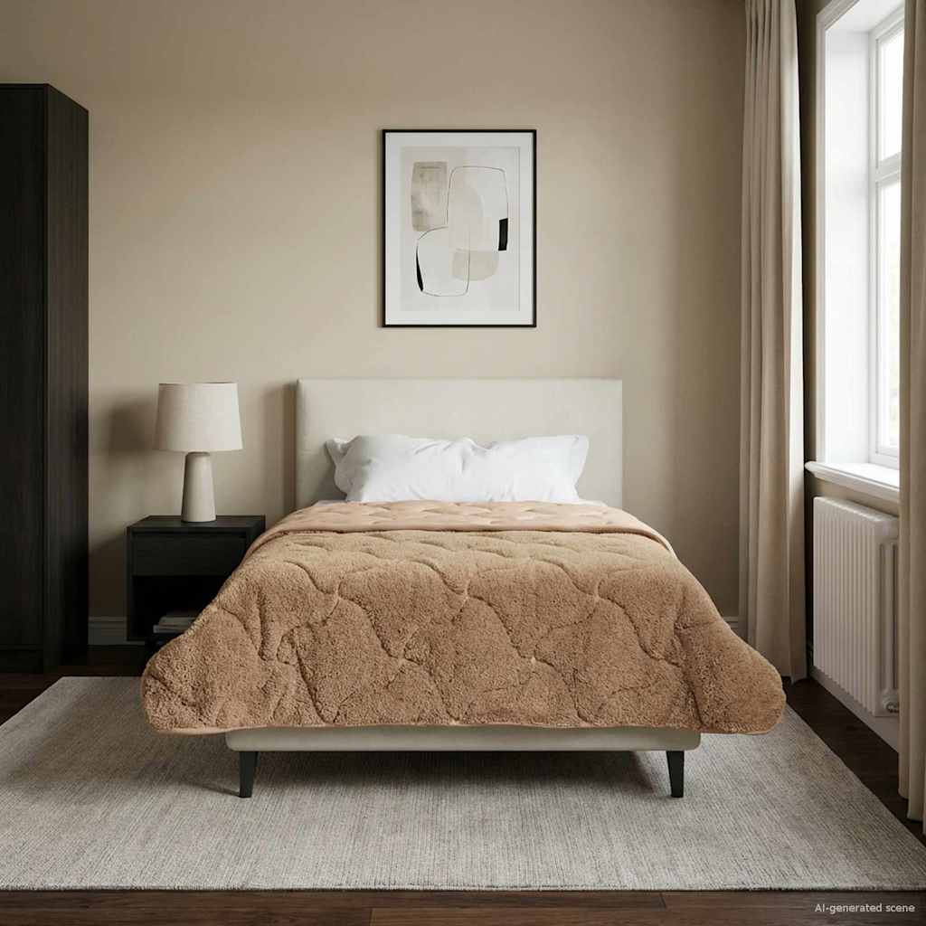 Vol jaar dekbed Taupe 140 x 220 cm Microfiber en Teddy fleece image 1