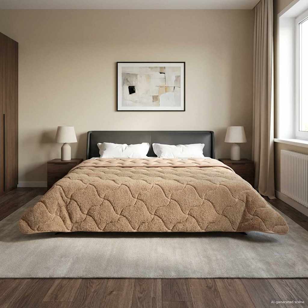 Vol jaar dekbed Taupe 220 x 260 cm Microfiber en Teddy fleece image 1