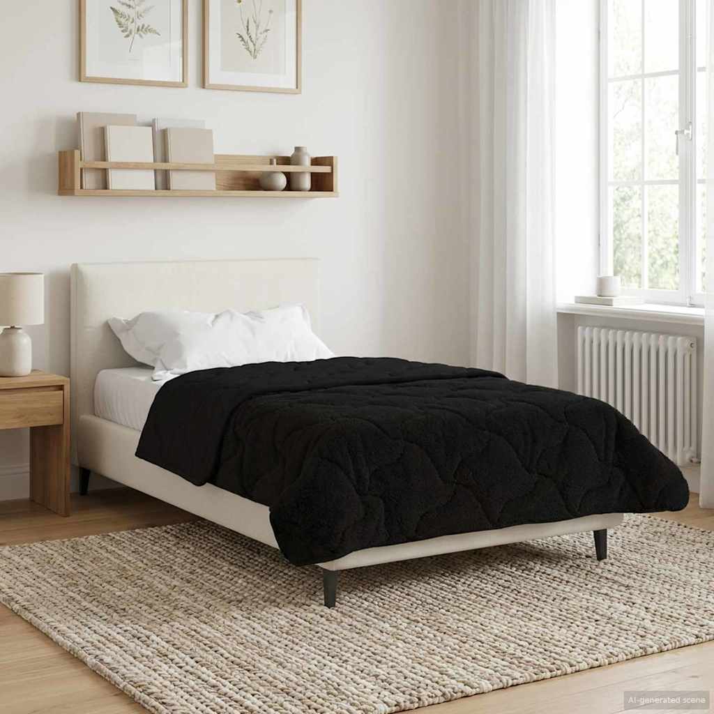 vidaXL Duvet de iarnă Negru 135 x 200 cm Microfibră și fleece Teddy