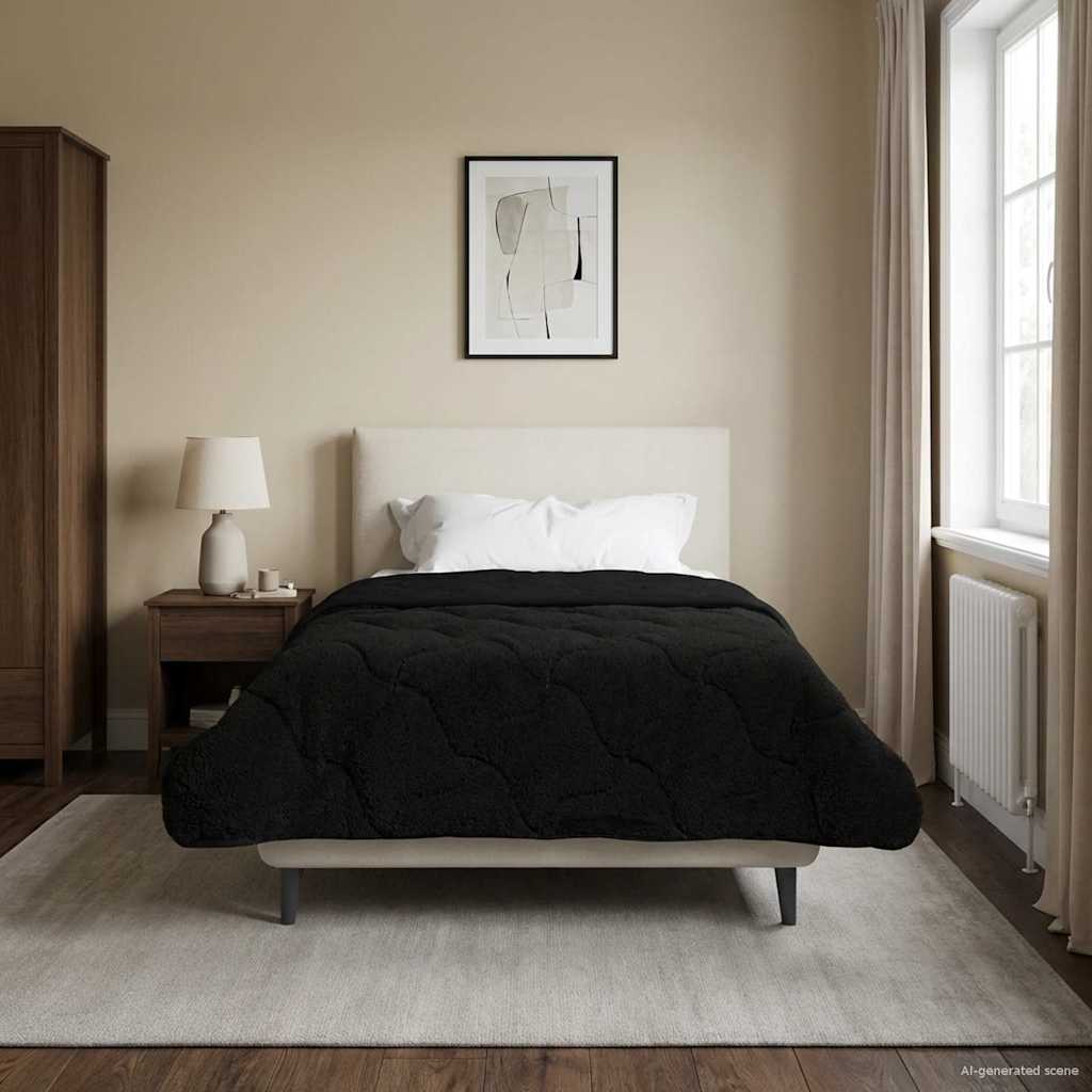 vidaXL Duvet de iarnă Negru 140 x 220 cm Microfibră și fleece Teddy
