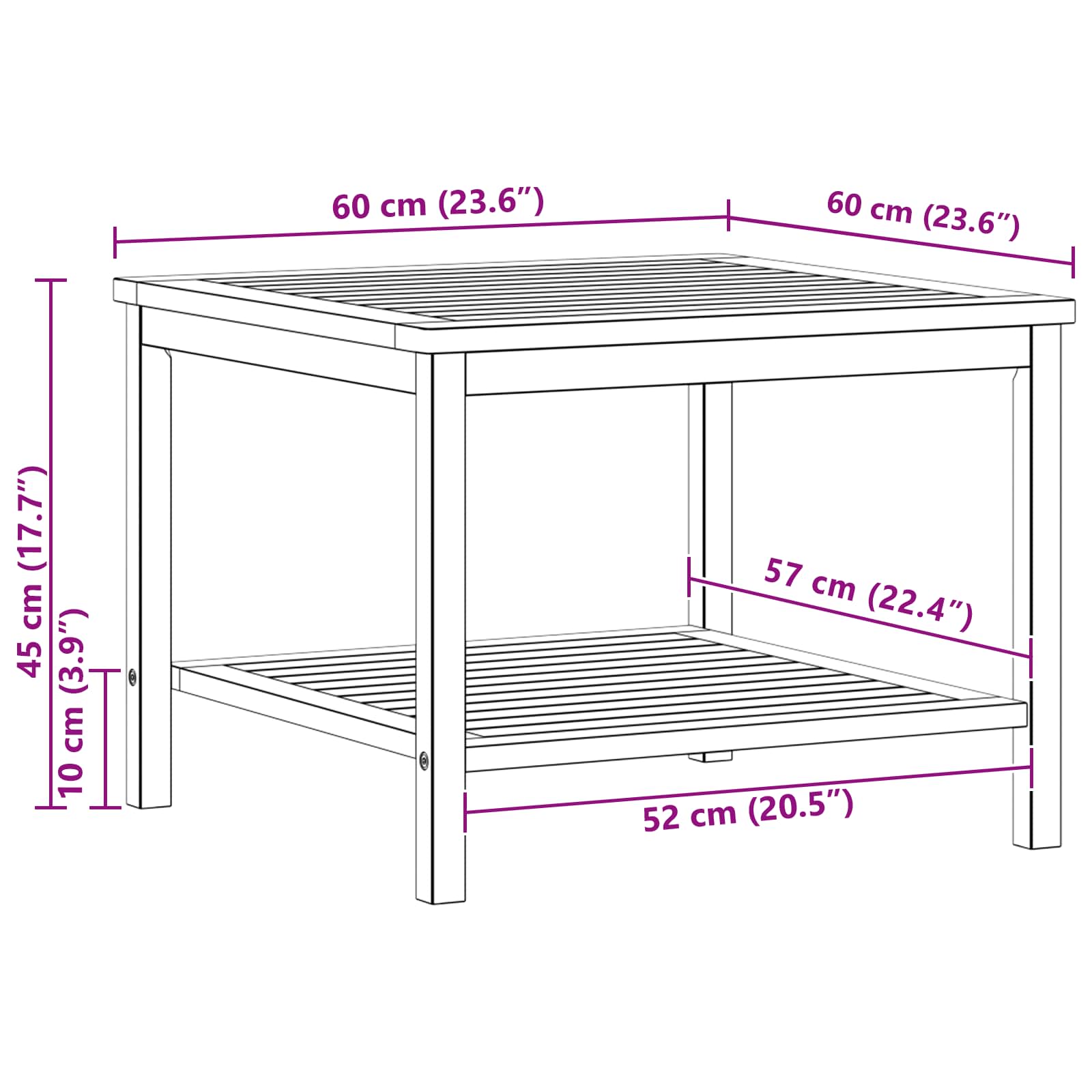 Bijzettafel Olie naturel 60 x 60 x 45 cm Massief Acaciahout image 9