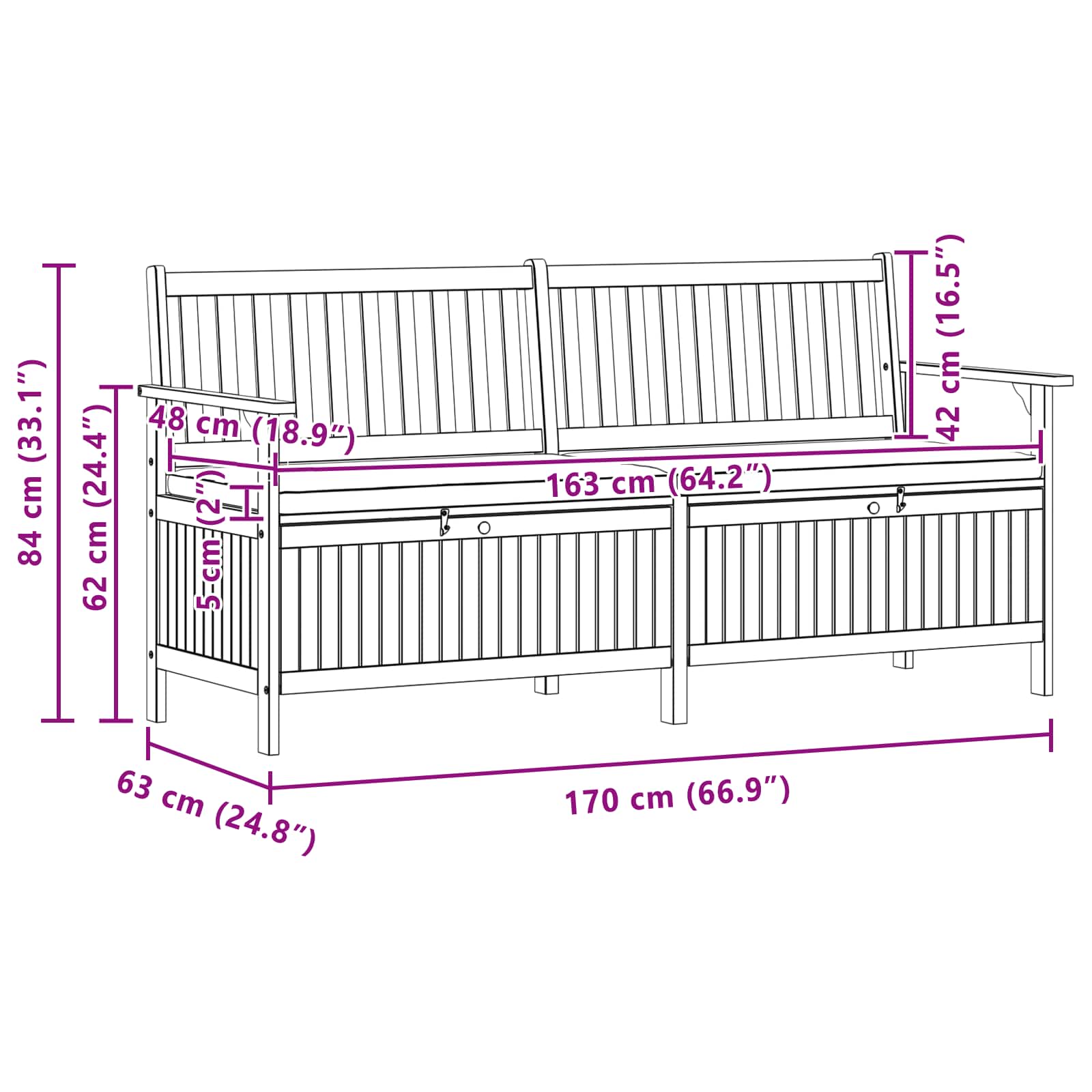 Opslagbank met opslag met de deur Massief Acacia image 8