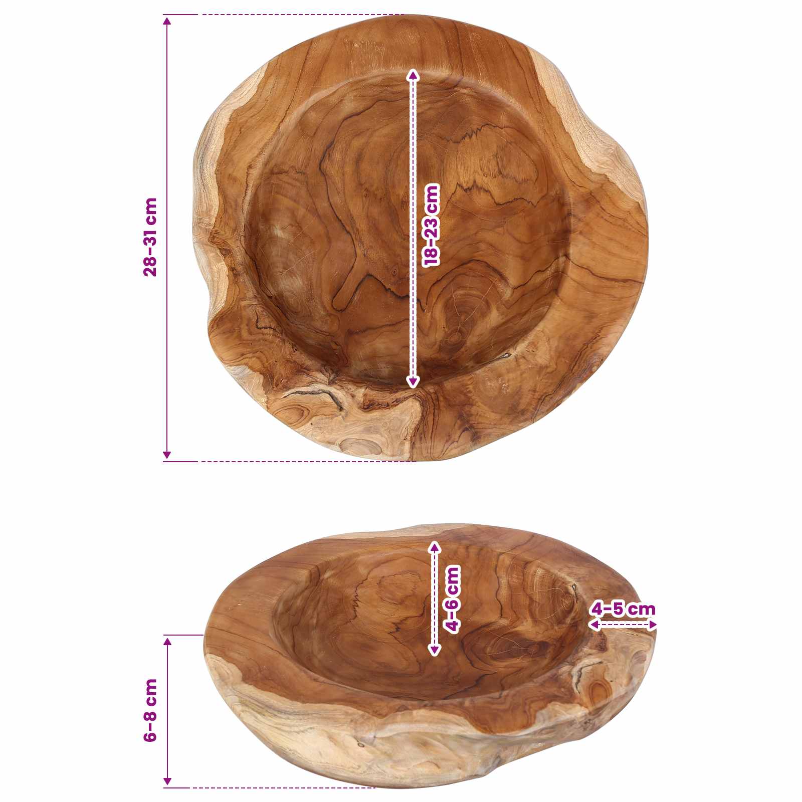 Fruitschaal JEPARA Ø 30 cm Massief Teakhout Rond Teakbruin image 8