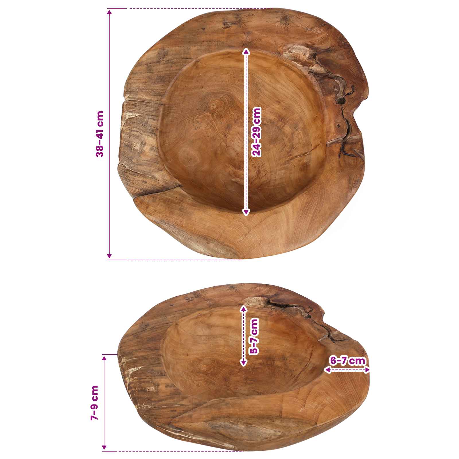 Fruitschaal JEPARA Ø 40 cm Massief Teakhout Rond Teakbruin image 7