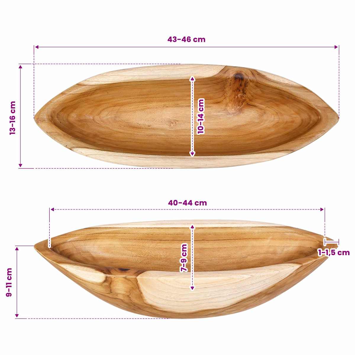 Fruit Bowl JEPARA Teak Brown 46 x 16 x 11 cm - Billede 9