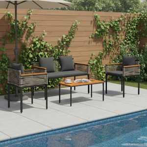 Zunanji pohištveni set 4 pcs Siva in temno siva PE ratan