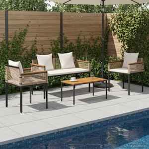 Zunanji pohištveni set 4 pcs Bež in smetanasto bela PE ratan