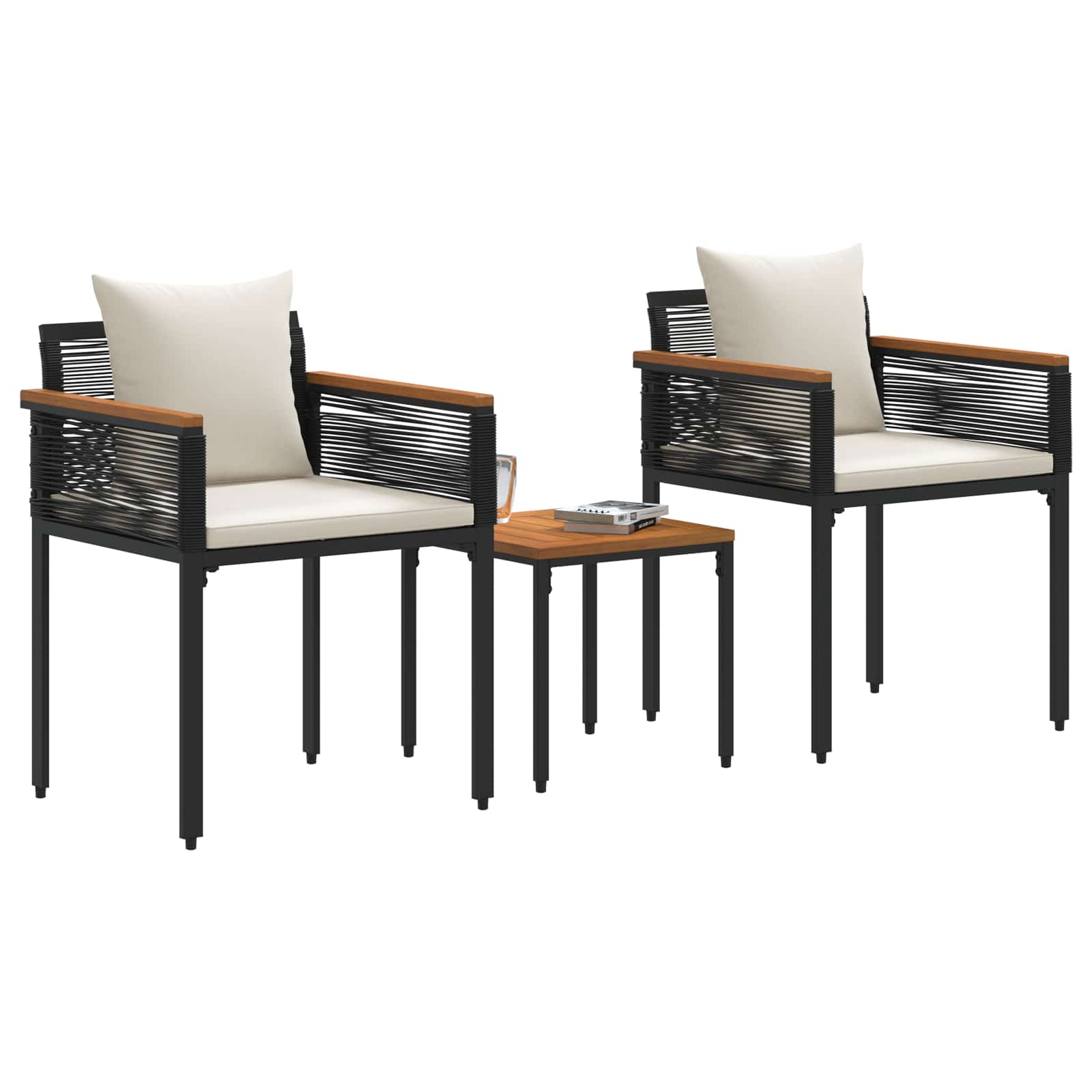 vidaXL Buitenmeubelset met kussen 3 pcs Zwart en Cream Wit PE Rattan