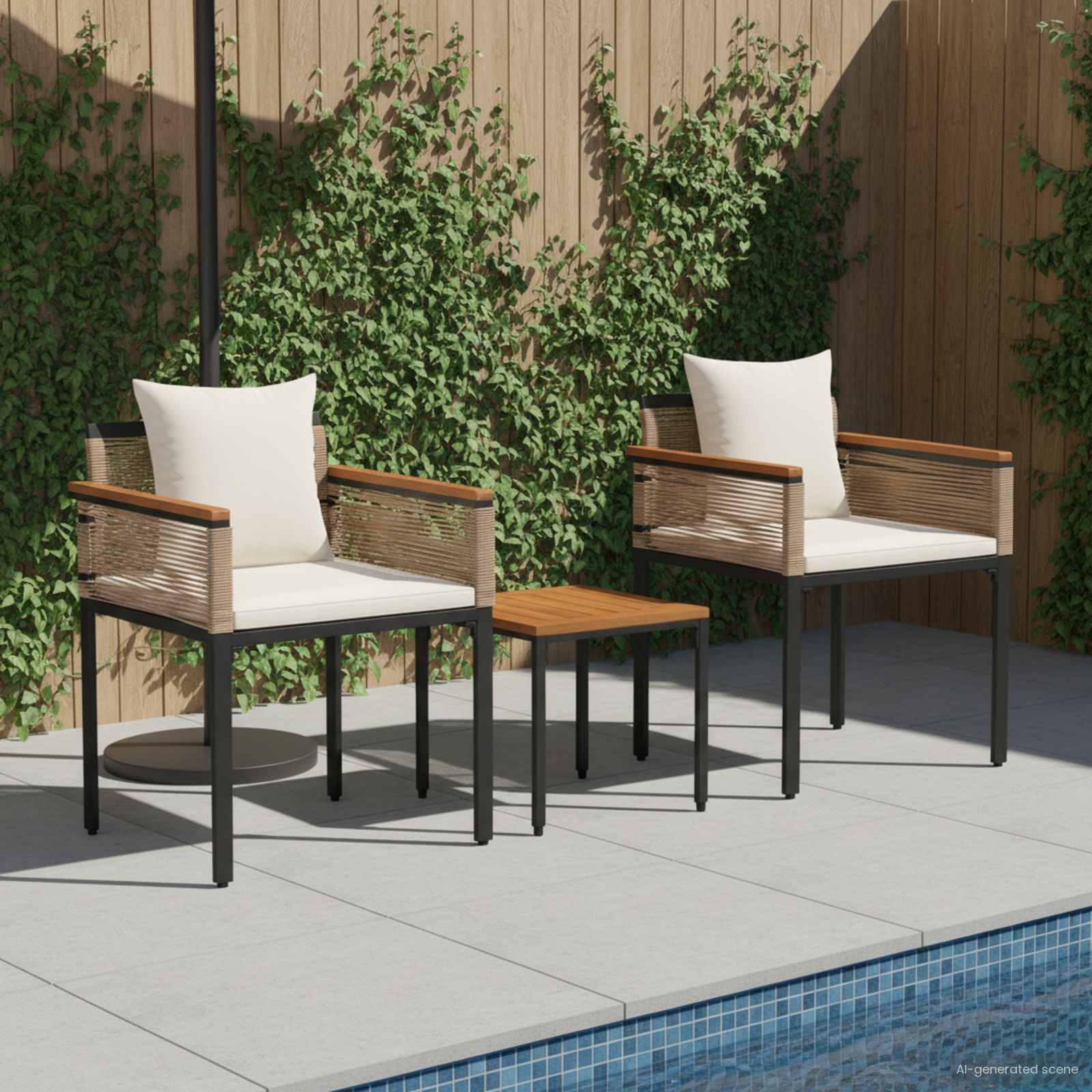 vidaXL Set de Mobilier pentru Exterior 3 pcs Bej și alb crem Ratan PE