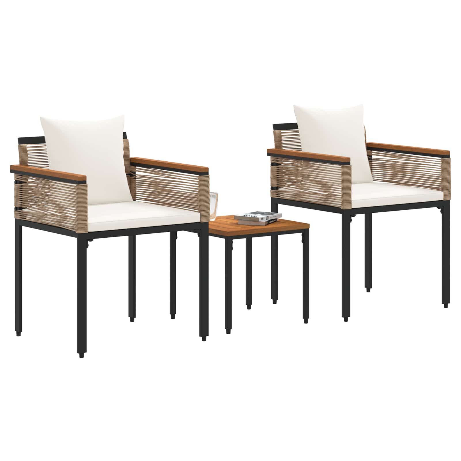 vidaXL Buitenmeubelset met kussen 3 pcs Beige en Cr&egrave;me Wit PE Rattan