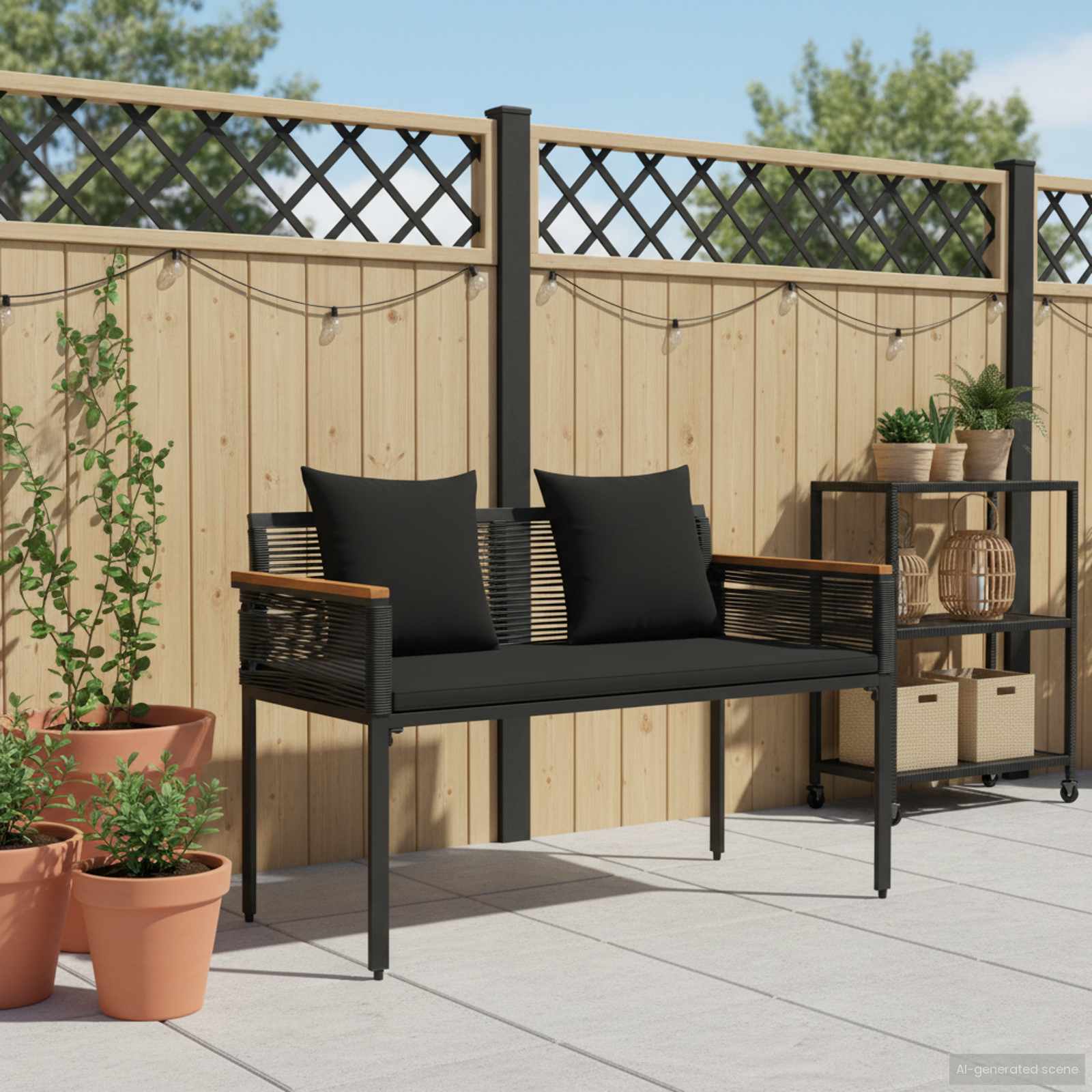 vidaXL Tuinbank met kussen Zwart 117 x 54 x 74.5 cm poly rattan