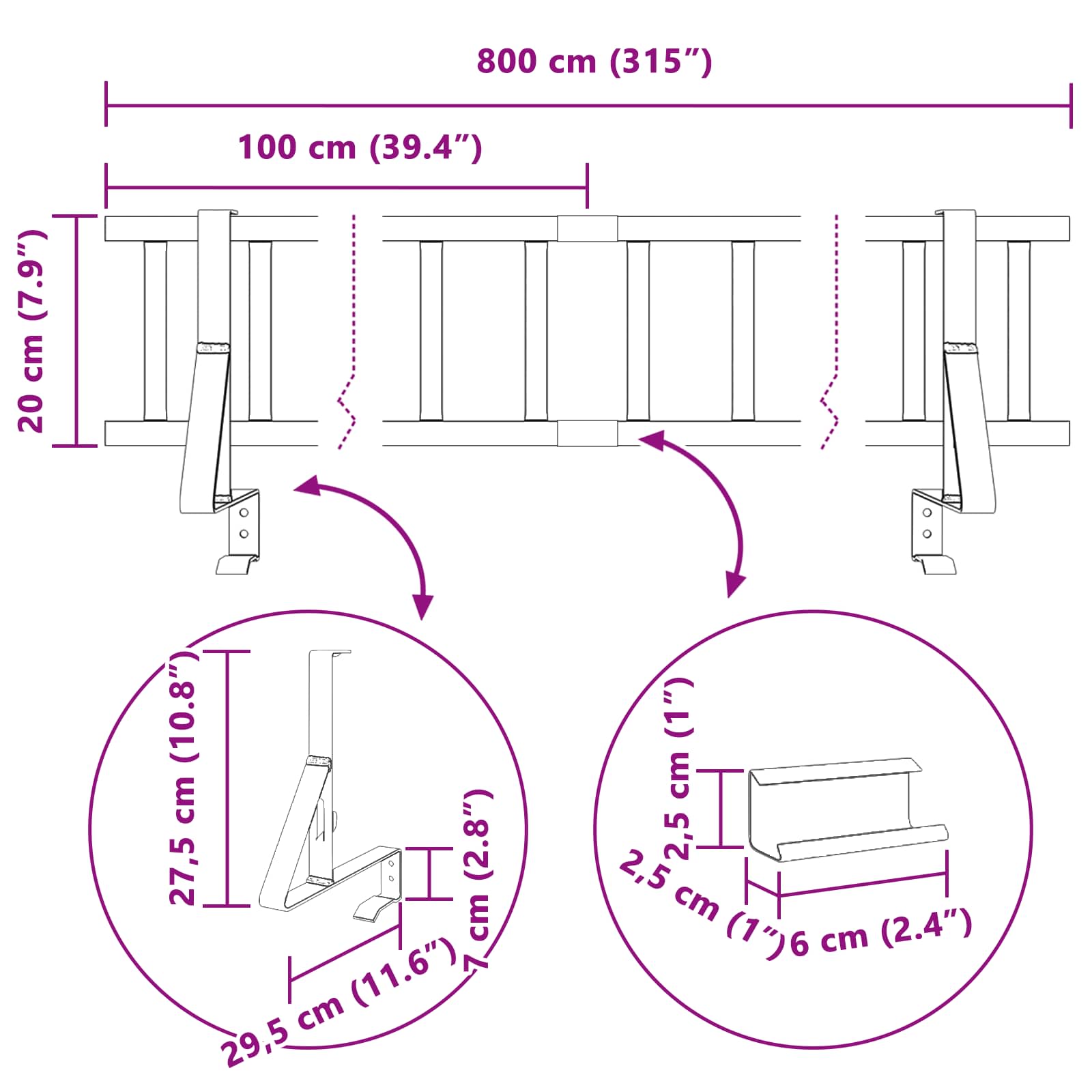 Snežni varovalni sistem za strehe Črna 800 x 29,5 x 34,5 cm - slika 12