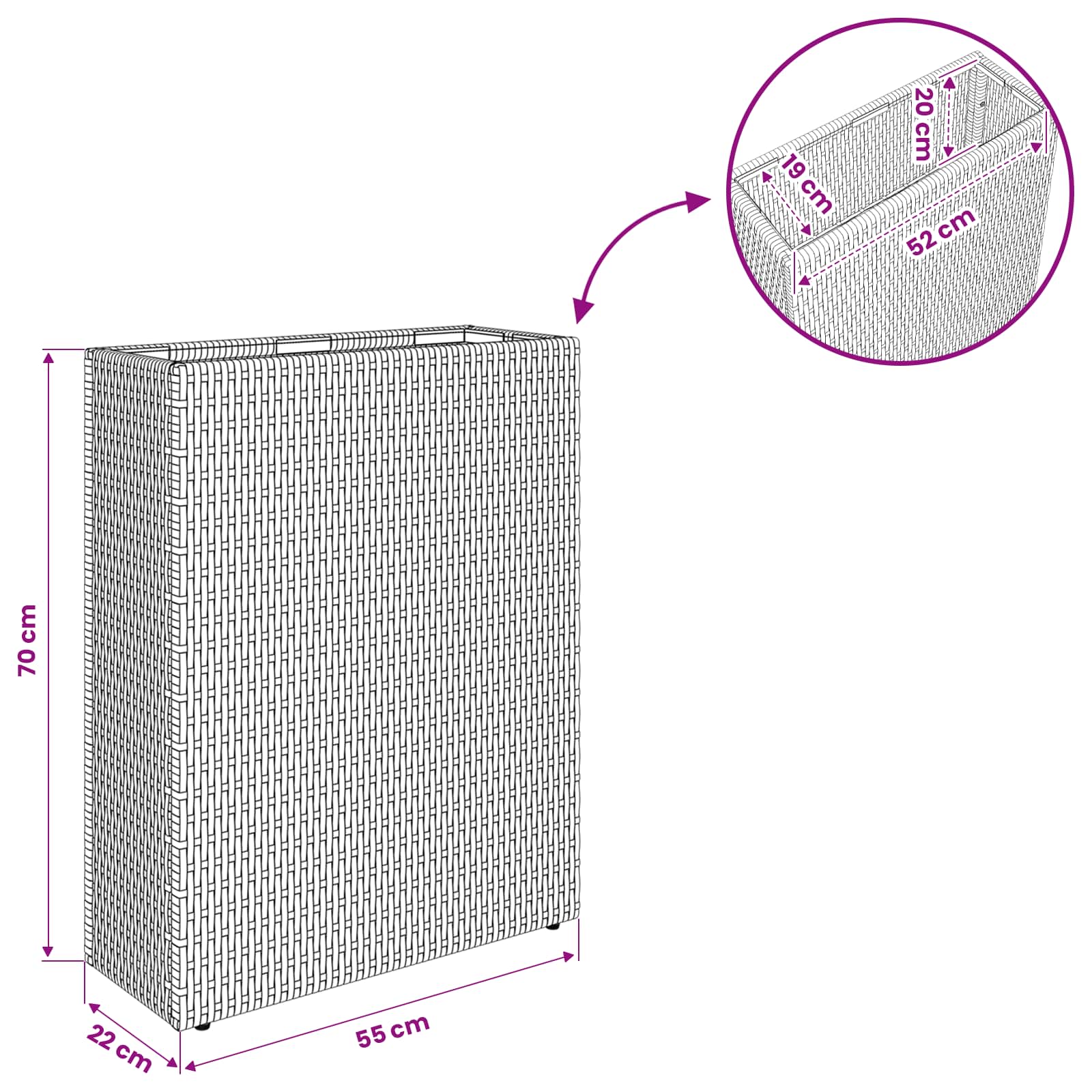 Hoge Plantenbak Zwart 55 x 22 x 70 cm polyrattan image 9