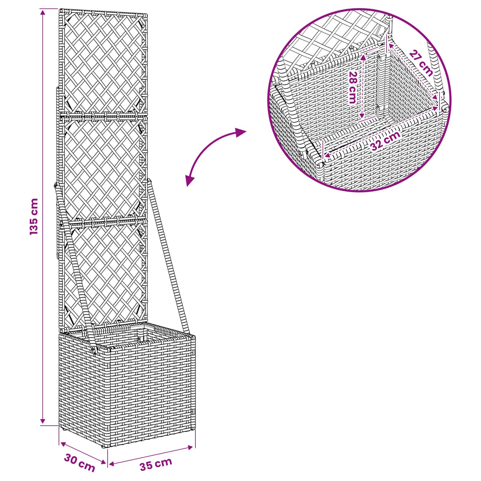 Tuindruppel met Trellis Grijs 35 x 30 x 135 cm poly rattan image 10