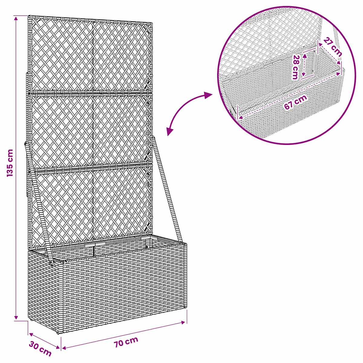 Havekrukke med trellis Grå polyrattan - Billede 10