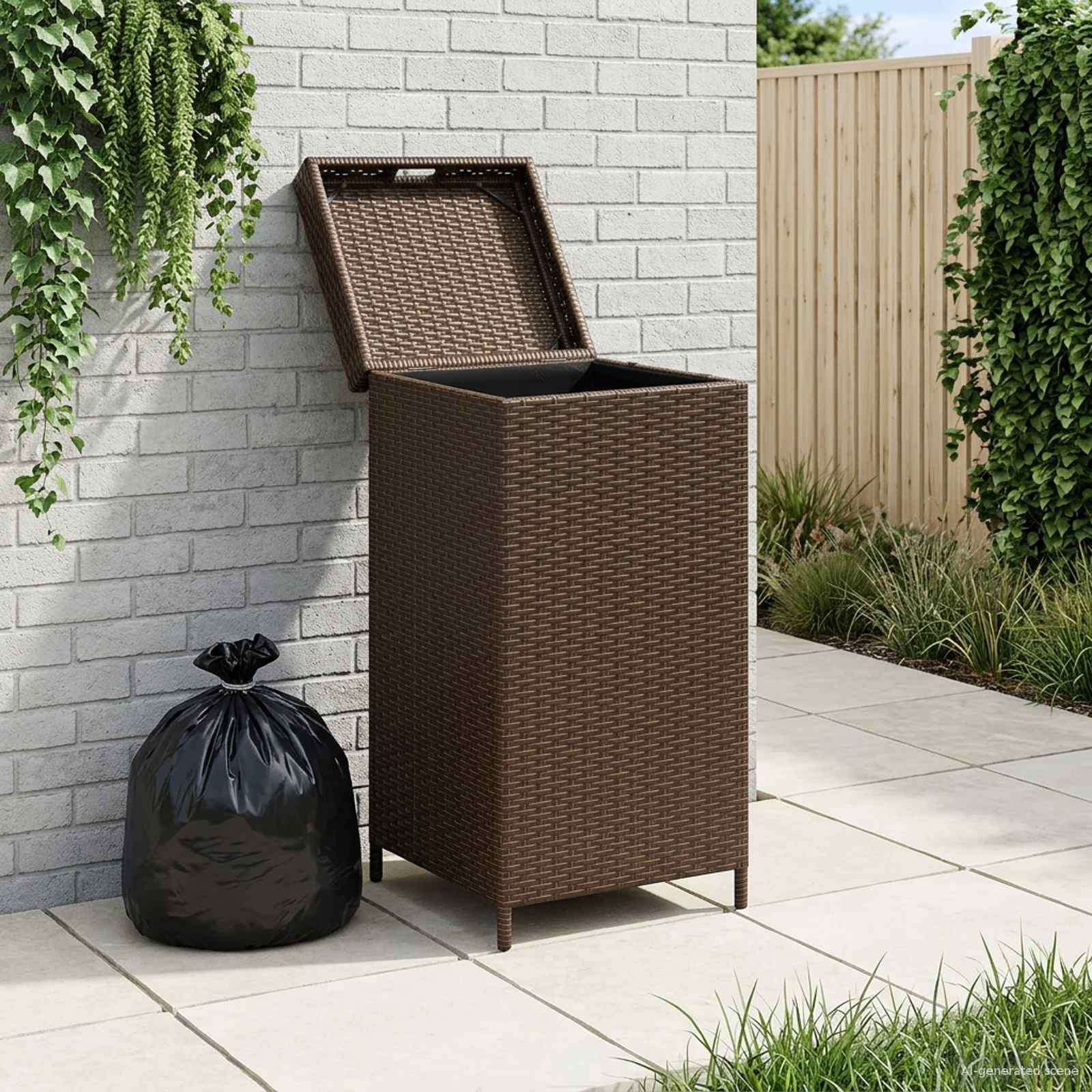 Buiten Afvalbak Bruin 40 x 40 x 80 cm poly rattan image 1