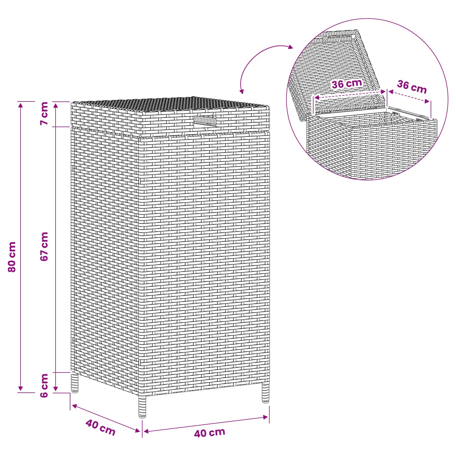 Buiten Afvalbak Bruin 40 x 40 x 80 cm poly rattan image 11