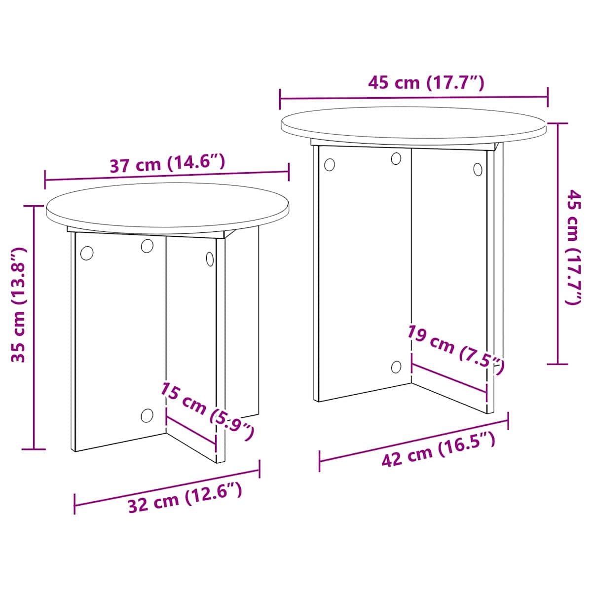 Sidebordssæt 2 stk. Ø 45 x 45 cm Konstrueret træ - Billede 8