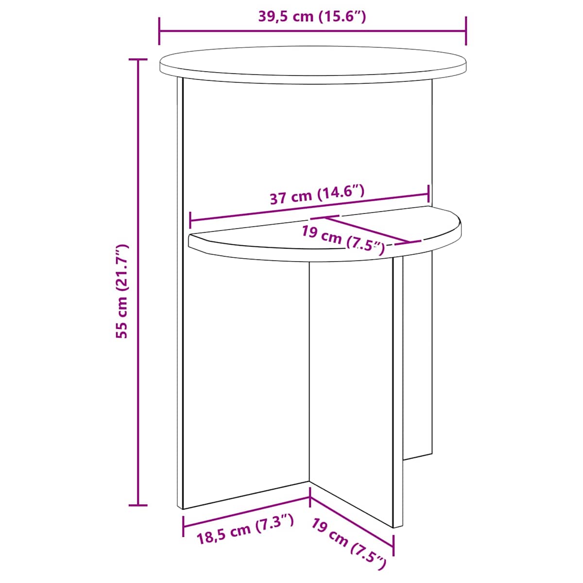 Sidebord Ø 39,5 x 55 cm Konstrueret træ - Billede 10