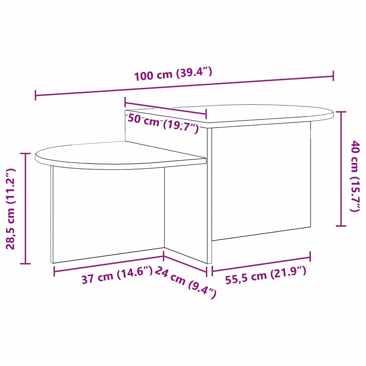 Sofabord 100 x 50 x 40 cm Konstrueret træ - Billede 10