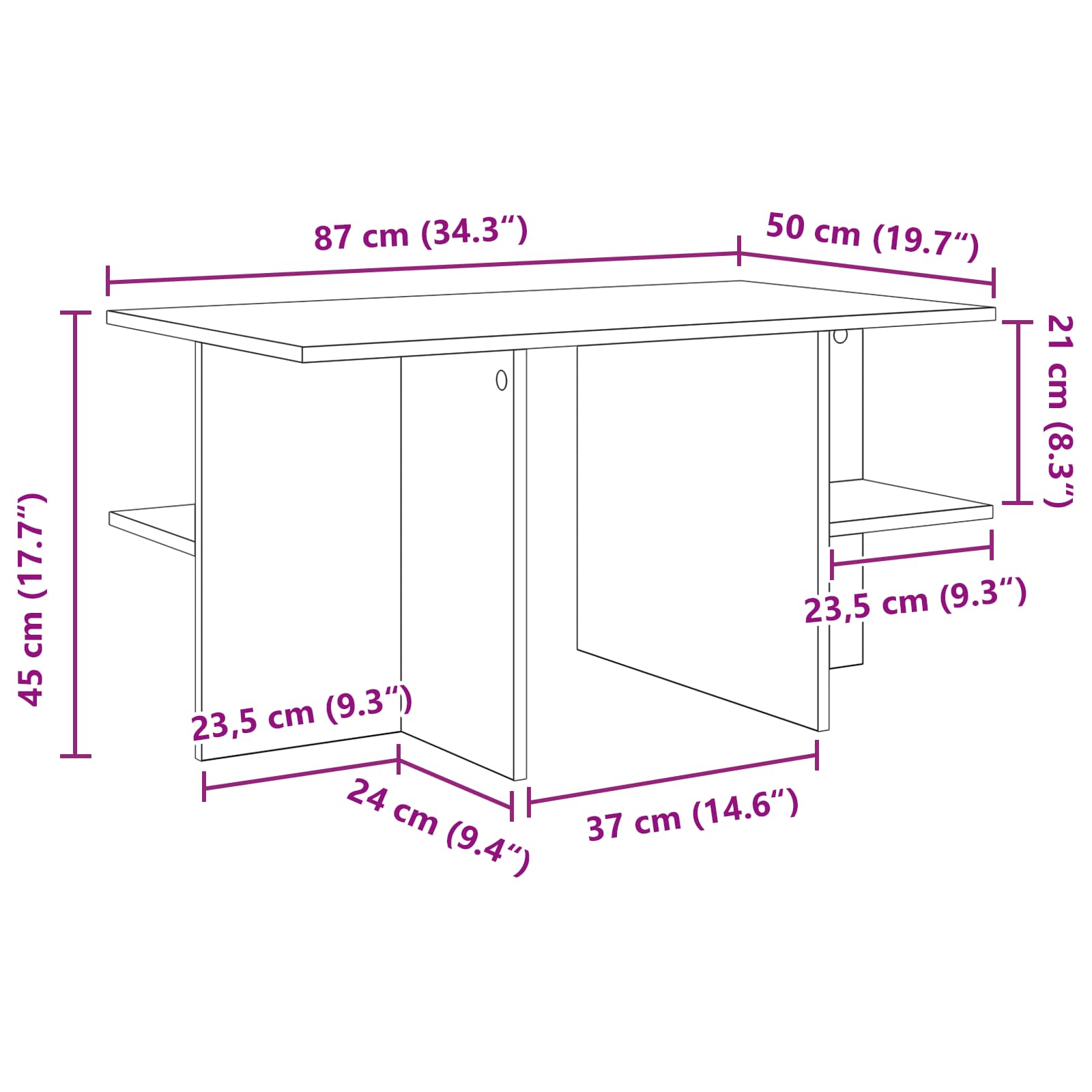 Klubska miza Siva Sonoma 87 x 50 x 45 cm Konstruirano leseno - slika 9