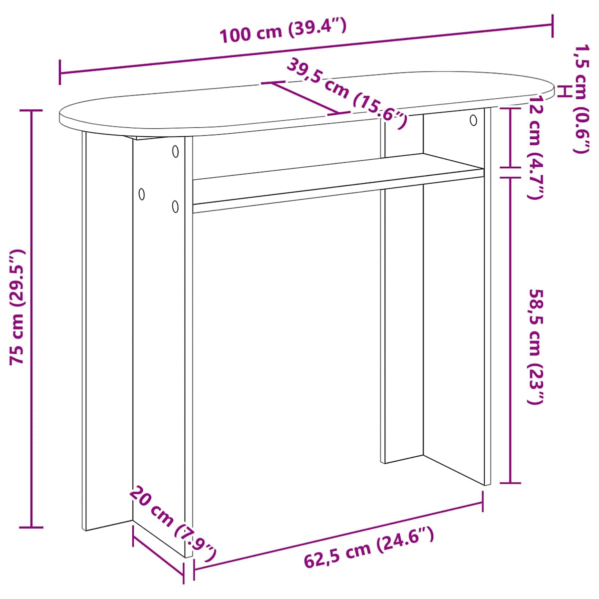 Konsolbord 100 x 39,5 x 75 cm Konstrueret træ - Billede 10