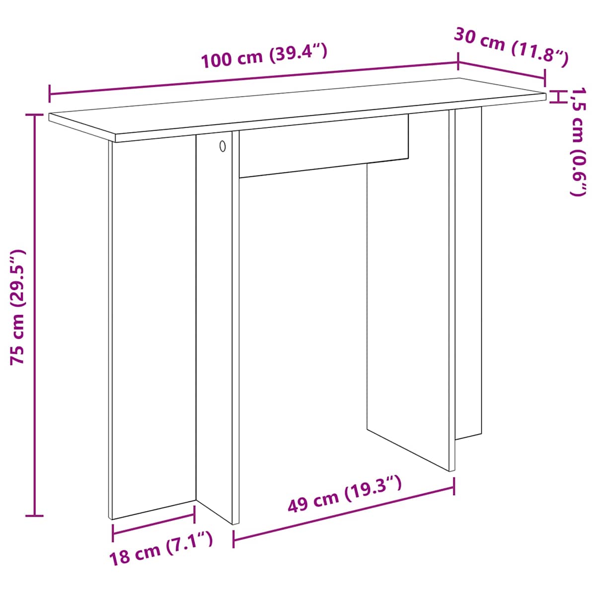 Konsolbord 100 x 30 x 75 cm Konstrueret træ - Billede 10