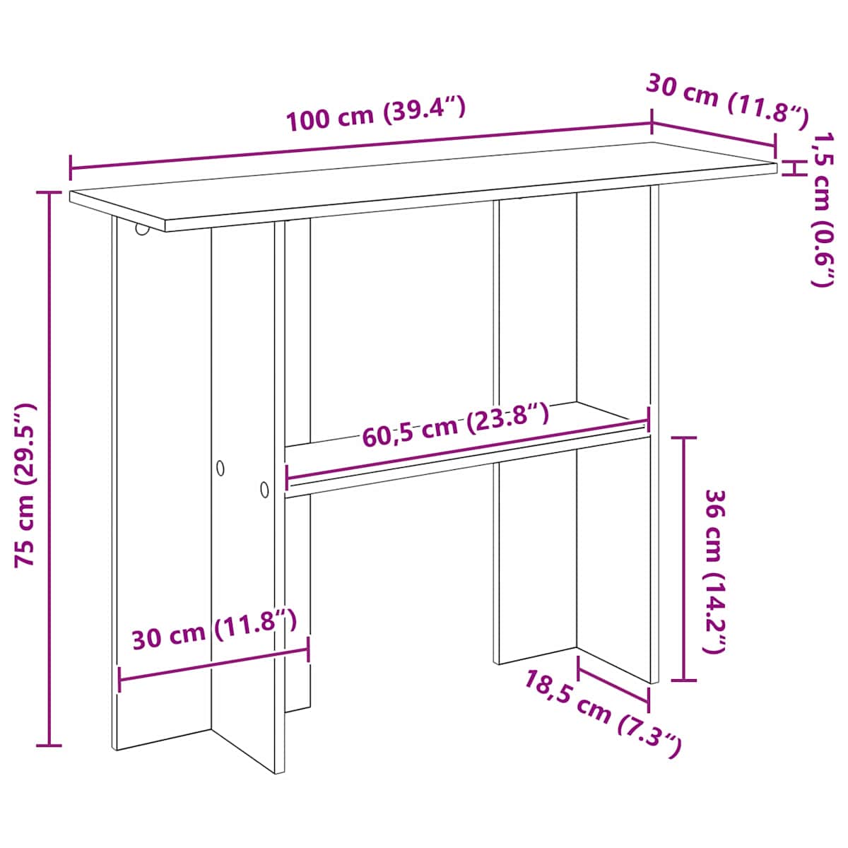 Konsolbord 100 x 30 x 75 cm Konstrueret træ - Billede 10