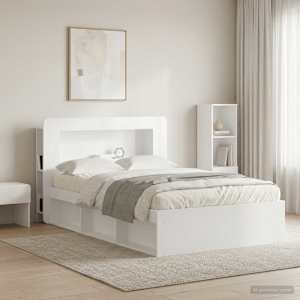 Čelo postele se skříňkou Bílá s vysokým leskem Dřevěný materiál - obrázek 4