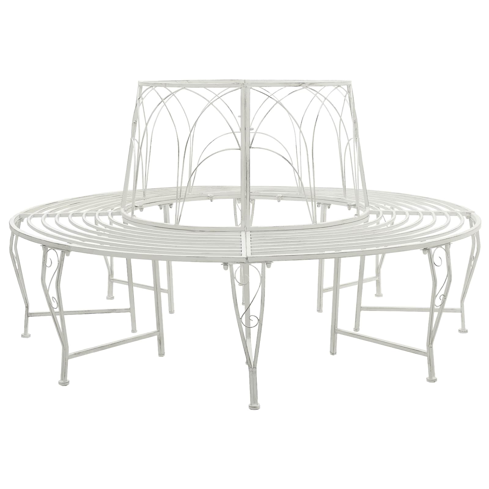 vidaXL Bancă cu arbori 8-Număr de locuri Ø 160 x 89 cm Oțel Alb Antic