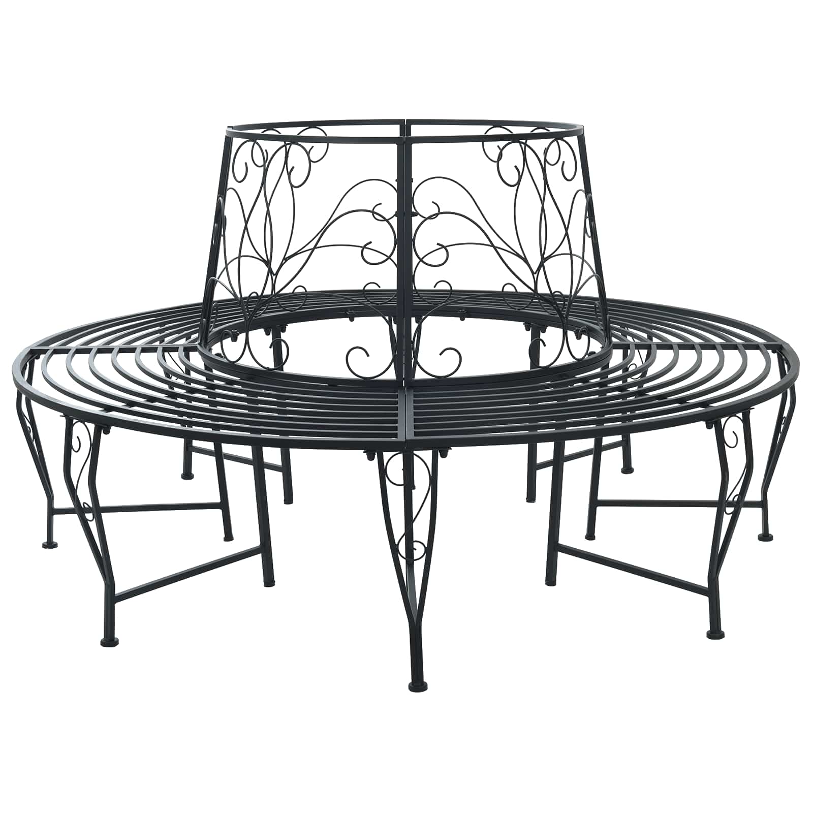 vidaXL Bancă cu arbori 8-Număr de locuri Ø 160 x 89 cm Oțel Negru