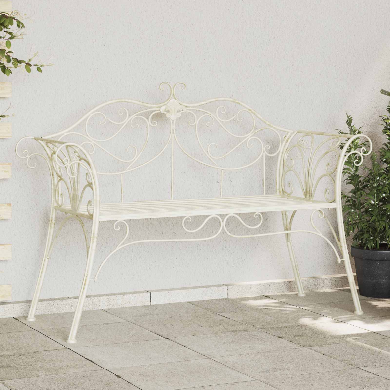 vidaXL Gartenbank 2-Sitzanzahl 130 x 47 x 90 cm Stahl Antik Weiß